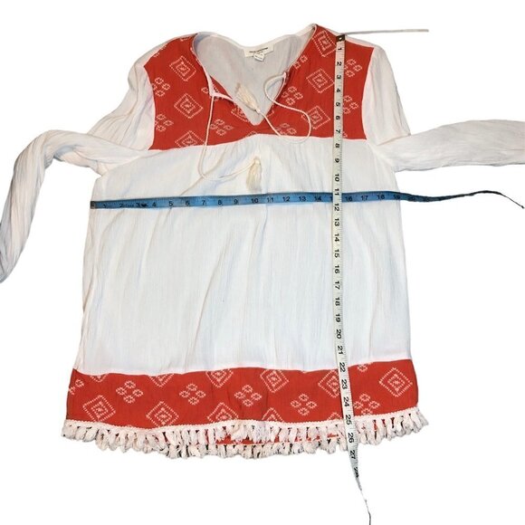 BEACHLUNCHLOUNGE Boho Top Women's Size Large White Orange Beachwear Gauzy - Picture 3 of 9